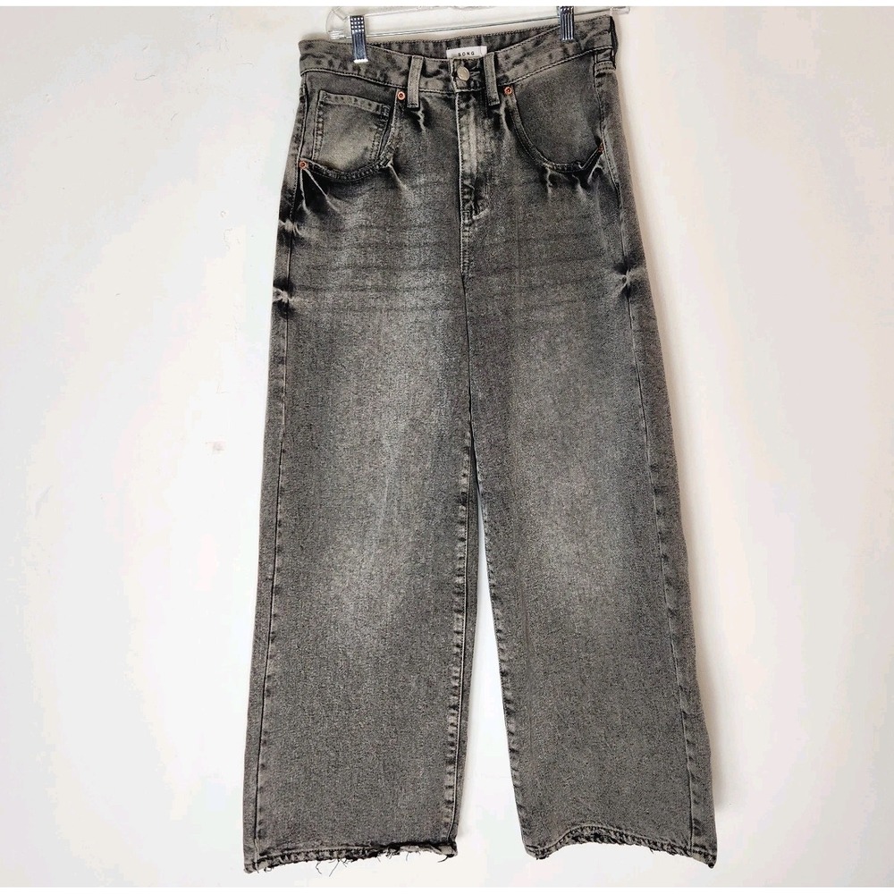 S.O.N.G. Jeans 5/27 Charcoal Acid Wash Baggy Wide Leg Y2K Grunge Skater Raw Hem